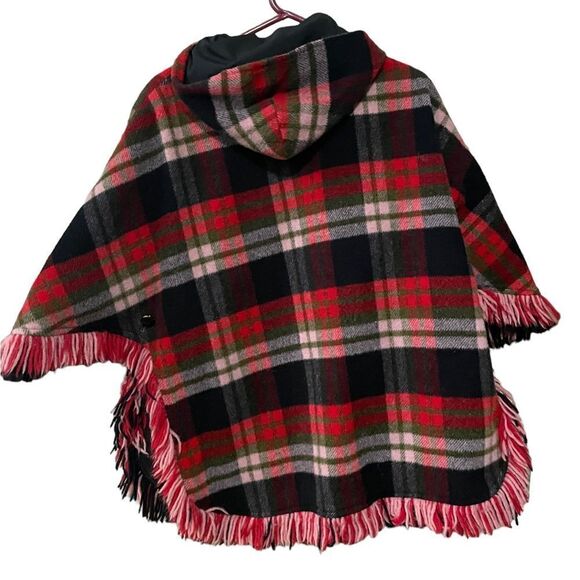Pioneer Wear RARE Reversible Riding Poncho Wool Red Buffalo Plaid Waterproof - Picture 2 of 12